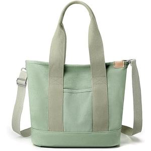 Canvas Tote Bag with Zipper for Women Crossbody Bag Trendy Shoulder Handbag Satchel Hobo Bag Messenger Bag with Compartments