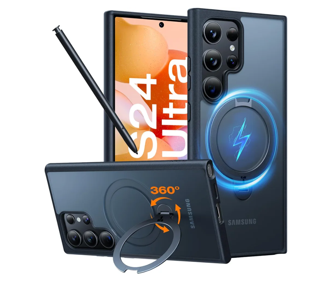 TORRAS 360 Spin Magnetic Stand for Samsung Galaxy S24 Ultra Case [Fit for Magsafe] Military Grade Shockproof Slim Protective S24 Ultra Case with Kickstand & Ring Holder, Ostand 360 Spin, Black