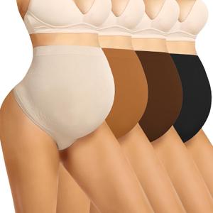 Maternity Underwear Thong Over Bump - Pregnancy Shapewear Over Belly Support Seamless Pregnant Panties for Women (XX-Large, Nude/Coffee) 2 Pack