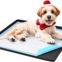 Pee Pad Holder for Dogs, Dog and Puppy Pee Pads Holder, 24"x24" Non-Slip & Leak-Proof & Portable Silicone Mat with Raised Edge Design, Square Puppy Potty Training Tray for Home Floor Protection(Black)