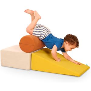 B. toys  Sensory Foam Building Blocks for Toddlers  3 Pieces Climbing Set with Cylinder, Ramp & Block  Easy-Grip Handles, Machine Washable Covers  Soft Play Shapes for Babies & Toddlers 12+ Months