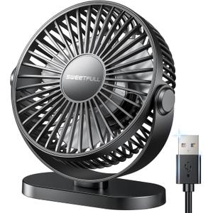 SWEETFULL USB Desk Fan Small Quiet - 3 Speeds Mini Personal Portable Fan 360 Rotation Adjustable, 5.5 Inch Office Table Cooling Gadgets on Desktop (Black)