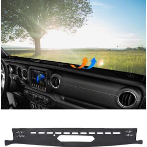 BIBLOZ Dash Cover 2018 2019 2020 2021 2022 2023 for Jeep Wrangler JL JLU Unlimited Sport Sahara Rubincon Accessories Black Flannel Dashboard Cover Mat Car Dashboard UV Sun Protection