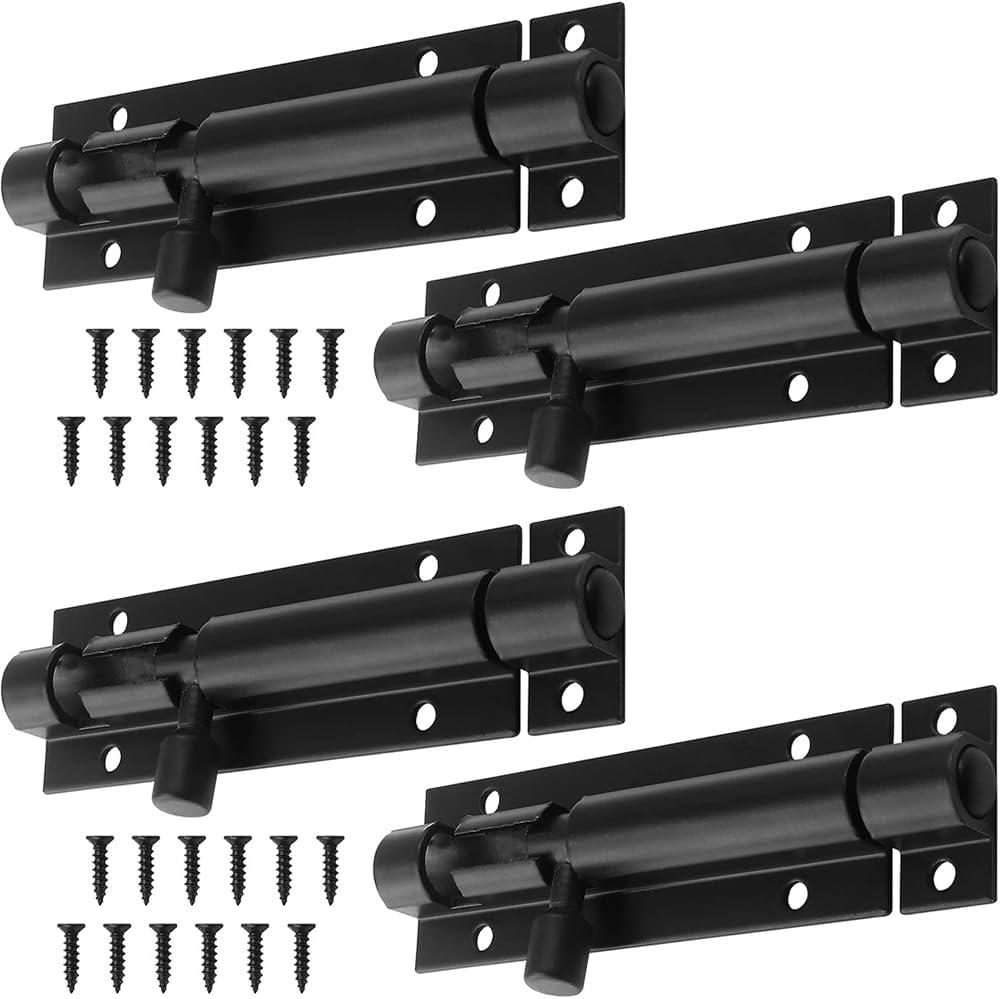 4 Pack 5 Inch Barrel Bolt Lock, Heavy Duty Slide Latch Lock, Security Sliding Latch Lock, Door Latch Lock Slide Bolt, Black