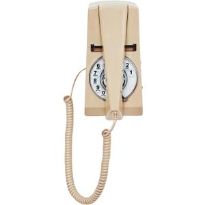 Corded Vintage Wall Phone, Ivory Wall-Mounted Landline Phones with Redial, Old Fahsion Rotary Dial Telephone Set for Home/Office/Hotel/School, Antique Decorative Trimline Phone