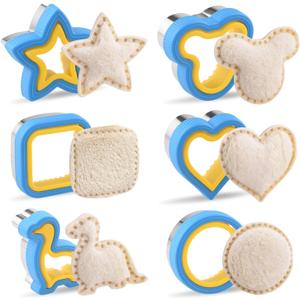 6 Pcs Sandwich Cutter and Sealer Set for Kids,Differnt Shape Uncrustable Sandwich Maker for Family DIY Lunch Punch, Large Bread Cutter