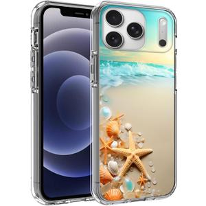 Phone Case for iPhone 17 Pro, Beach Starfish Seashell Conch Designed for Shockproof Soft TPU Clear Case (image-11)