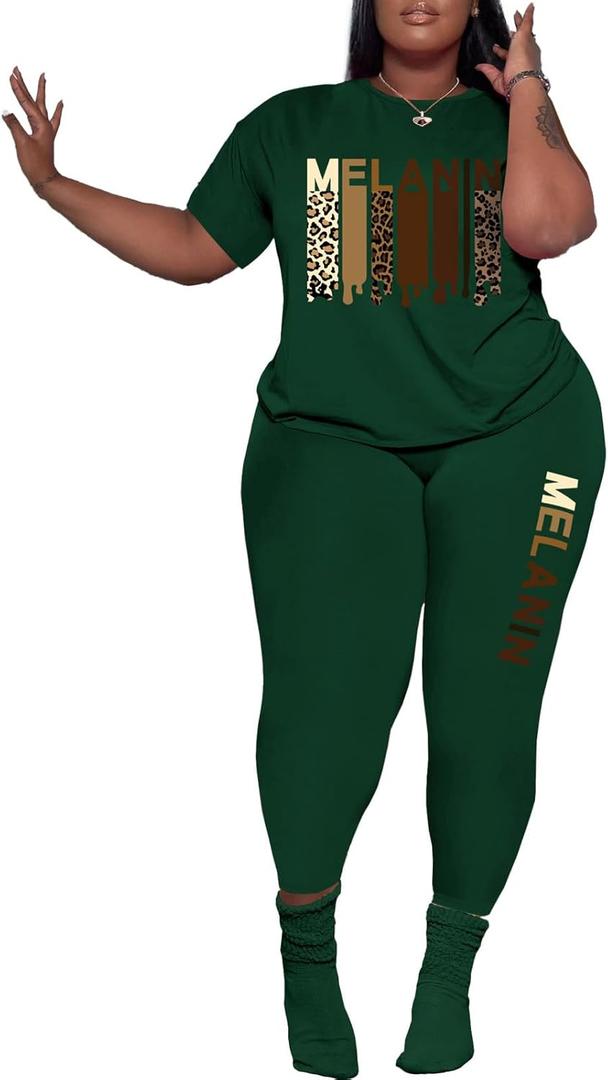 PINSV Women's Plus Size 2 Piece Outfits Tracksuits Short Sleeve Top Pants Sets Sweatsuits, Size 5XL