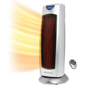 Comfort Zone 1500W Oscillating Ceramic Tower Space Heater  Portable Electric Heater, Digital Display, Remote Control, 80 Oscillation & 12H Timer  Tip-Over & Overheat Protection for Home & Bedroom