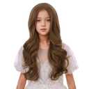 Ginger Wig for Kids Children Long Light Brown Wavy Curly Wig Girls Long Ginger Middle Part Wigs Heat Resistant Synthetic Wigs with Cap