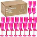 XUWAIDSGN Champagne Flute Acrylic Champagne Glasses Wedding Toasting Champagne Flute Goblet Plastic Reusable Unbreakable Champagne Cups for Bachelorette Wedding Bridal Shower Party (Hot Pink, 24)
