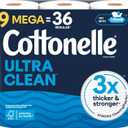 Cottonelle Ultra Clean Toilet Paper, 9 Mega Rolls = 36 Regular Rolls (284 Sheets (Pack of 4))