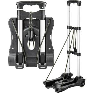 Vsaikeo Small Folding Hand Truck Dolly with 2 Wheels, Lightweight Aluminum Foldable Luggage Cart, Collapsible Cart Portable Dolly for Airport Travel Moving Use
