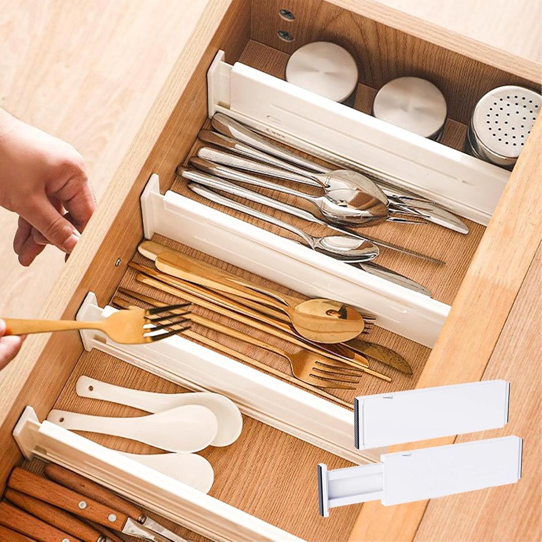 2PCS Adjustable Drawer Dividers, Expandable Organizers for Clothes/Kitchen/Bathroom/Office, 3.1'' High x 10.6''-17.7'' Long, White