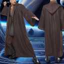Men's Tunic Cosplay Costume with 2 PCS Light Up Saber Tunic Hooded Robe Full Set for Halloween Party M