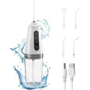 Portable Water Dental Flosser with 4 Jet Tip, 3 Mode Cordless Rechargeable Teeth Cleaner, Powerful Waterproof Dental Floss for Home Travel