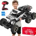 RC Cars, Remote Control Monster Truck - Rock Crawler RC Truck with 2 Rechargeable Batteries, Metal Body, Large Size & LED Headlights, Boy Toys for Kids Ages 4-7 8-12 Birthday Gifts