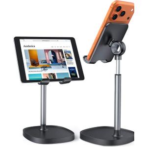 LISEN Cell Phone Stand Adjustable for iPhone Phone Holder for Desk, Office Desk Accessories Computer PC for iPhone Stand Gaming Essentials Fit Otterbox Case Phones Switch Kindle iPad Air Tablet 4-10in (BLACK)