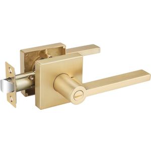 1 Pack Gold Door Handles, Heavy Duty Door Knobs Interior for Bedroom Bathroom, Zinc Alloy Privacy Door Levers Door Handle with Lock, Satin Brass Modern Door Hardware & Locks