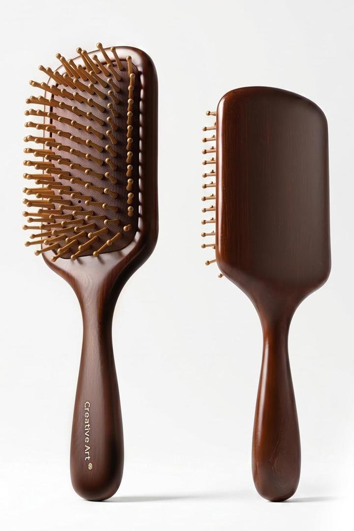 Paddle Wooden Hair Brush, Smooth & Polish Dual Bristle Detangler, Shine & Frizz Control, Nylon Bristles with Cushioned Pad for Scalp Massage, Hair Care Tool for All Hair Types