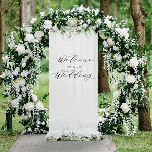 29 x 78 Inch Welcome to Our Wedding Sign with 2 Clips Greenery Welcome Arch Reception Backdrop Rustic Linen Fabric Wedding Sign Banner for Ceremony Bridal Engagement Party Supplies Decor