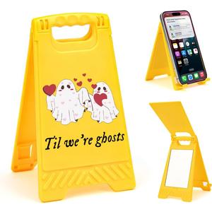 Cute I Love You Valentine's Day Til We're Ghosts Desk Sign Yellow Warning Style Table Decor Valentine's Day Gift for Boyfriend Girlfriend Husband Wife Tabletop Cubicle Phone Holder Mirror Stand