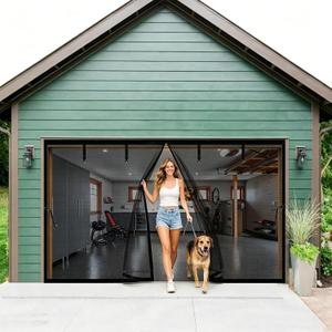 Magnetic Garage Door Screen 8x9ft (WxH) for 1 Car, Heavy Duty Fiberglass Curtain, Hands free & Kids Pets friendly, Retractable Carport Garage Doors Patio Porch Screen Mesh (Black, for Door Size 8x9ft)