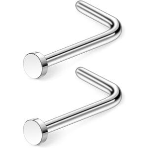 Ruifan 18G 20G 316L Surgical Steel Nose Stud Ring L Shaped with 2MM Flat Top Piercing Jewelry 2 PCS