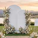 Arch Backdrop Stand with Cover Set, 7.2FT,6FT Gold Metal Wedding Arch for Ceremony, Heavy Duty Balloon Arch Stand with White Spandex Cover for Birthday Party, Baby Shower, Graduation