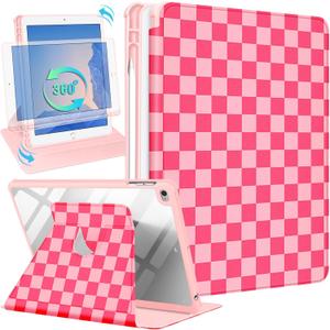 Kidcube for iPad 5th/6th Generation Case, for iPad Air 1st/2nd Gen, for iPad Pro 9.7 Inch Case for Women Girls Kids Cute Folio Cover with Pencil Holder Plaid Design Rotating Stand Teen Cases 2018/2017, 3-for iPad 9.7"-Red Plaid