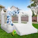 AKSPORT Inflatable Bounce House,White Castle Bounce House for Kids 3-6 Indoor & Outdoor Inflatable Bouncer House with Slide & Air Blower & Balloons for Kids Birthday Party,Wedding Party, 11.97x8.98x7.15ft