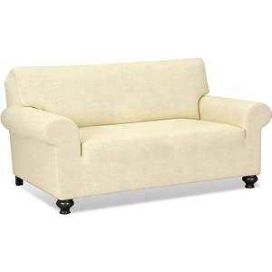 URBANLIFE 1-Piece Stretch Sofa Slipcovers for 3 Cushion Couch, Super Stretch Spandex Non-Slip Sofa Cover with Elastic Bottom, Machine Washable Furniture Protector for Kids & Pets, Cream