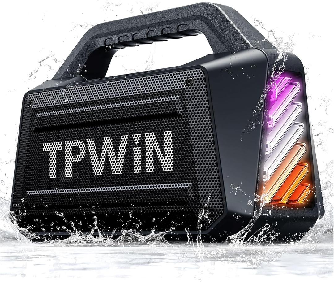 Bluetooth Speaker - 80W Loud Rugged Outdoor Speakers, IPX6 Waterproof, 20H Playtime, Deep Bass, Lightshow, TWS, BT 5.3 Wireless, Portable for Travel Hiking Camping Beach Pool - Black