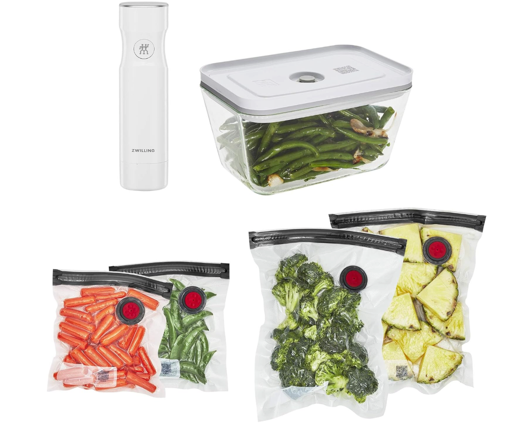 ZWILLING Fresh & Save Vacuum Sealer Machine Starter Set with Airtight Food Storage Container Glass, Sous Vide Bags, Meal Prep