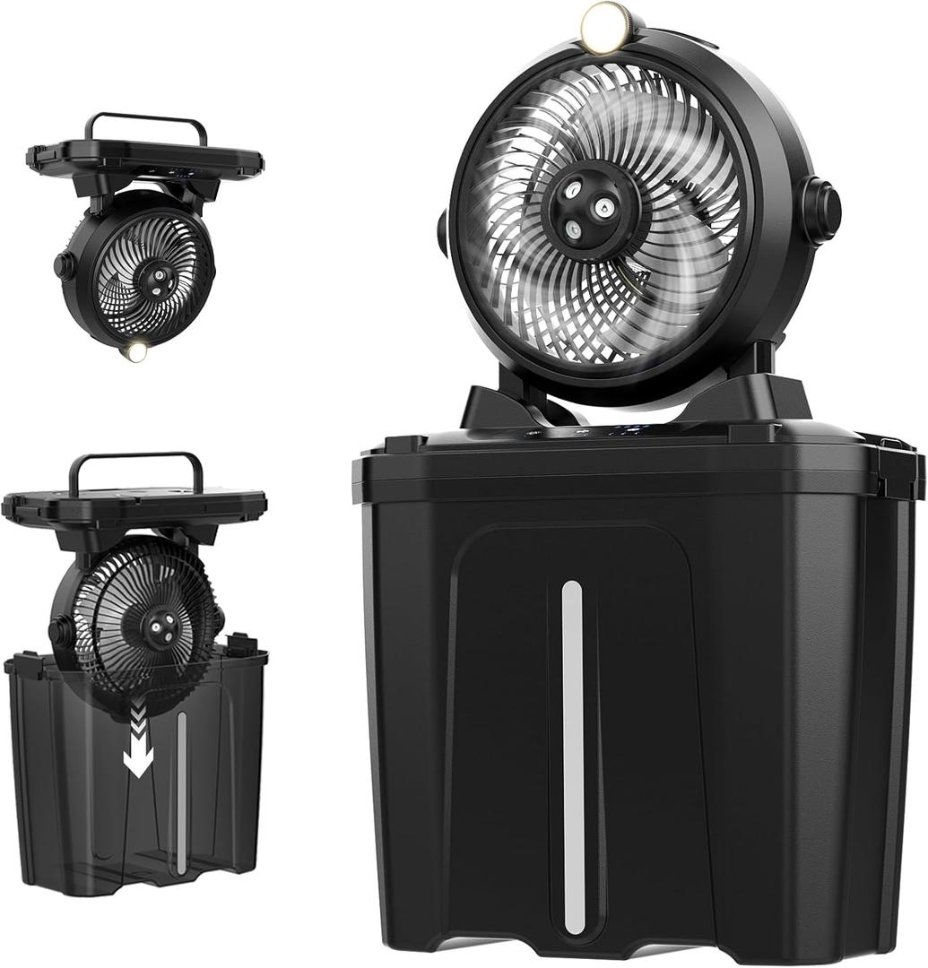 11L Bucket Portable Misting Fan with LED Light, 20000mAh (6.5/12h Working Rechargeable Camping Fan, 3 Strong Winds, 3 Large Spray Outlets,Cooling Mist Fans for Fishing/Travel/Garden Party/Tent