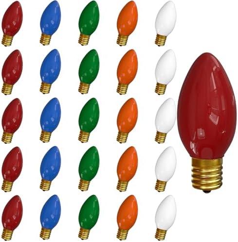 Romasaty 21 Pack C9 Replacement Bulbs C9 Ceramic Multi-Color String Lights Replacement Bulbs, C9/E17 Candelabra Base, 7 Watt