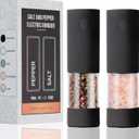 Electric Salt & Pepper Grinder Set (Pack of 2) USB Rechargeable, Adjustable Coarseness, One-Handed Operation with LED Light Automatic Spice Mill Shaker for Kitchen, Dining, or Camping (Large, Black)