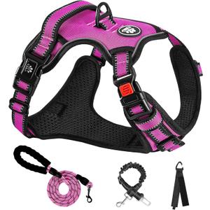 NESTROAD No Pull Dog Harness,Adjustable Oxford Dog Vest Harness with Leash,Reflective No-Choke Pet Harness with Easy Control Soft Handle for Large Dogs(X-Large,Fuchsia Pink) (XLneck 17-25" chest 21-35")