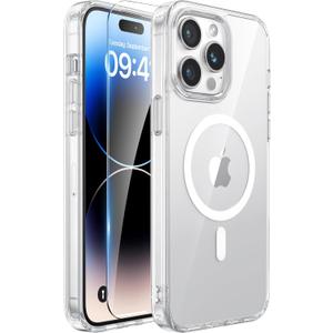 Miracase Magnetic for iPhone 14 Pro Max Case with Screen Protector, Compatible with MagSafe Accessories [Not-Yellowing], Shockproof Slim Phone Case for iPhone 14 Pro Max, Clear Magnetic