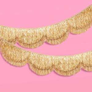 xo, Fetti Gold Scalloped Layered Fringe Banner - 5 Ft. | Bachelorette Party Decorations, Birthday Party Decor, HBD Decor, Photo Booth Banner Backdrop