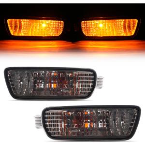 HECASA Pair Turn Signal Light w/Bulbs Compatible with 2001-2004 Toyota Tacoma Replacement for TO2531140 TO2530140 Front Bumper Turn Signal Parking Lamp Smoke Lens Driver & Passenger Side