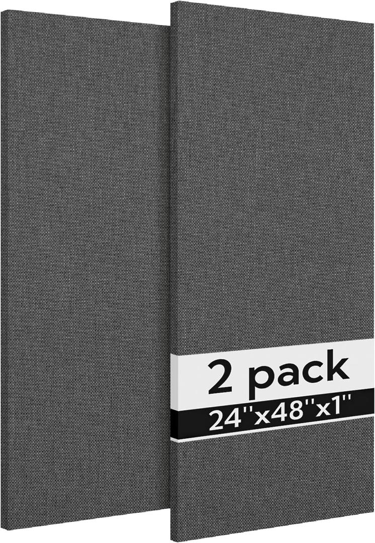 Olanglab Acoustic Panels 2 Pack, 48''x24'' Large Sound Panels, Fabric Wrapped Sound Proof Foam Panels for Walls, Sound Absorbing Panels for Recording Studio Acoustical Treatments (Dark Gray), 24x48 2Pack