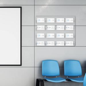 Acrylic Business Card Holder Wall Mount Clear Sticker Display Rack Multiple Clear Acrylic Card Organizer Sticker Display Stand Pre Drilled Index Card Storage (16 Pockets/ 15.7 x 11.8")