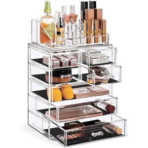 Sorbus Acrylic Makeup Organizer Set, 7-Drawer Vanity & Countertop Cosmetic Storage with Small & Wide Compartments, Clear Makeup Storage for Brushes, Lipsticks, Jewelry  Holiday Gift for Women & Teens (3 Large, 4 Small Drawers)