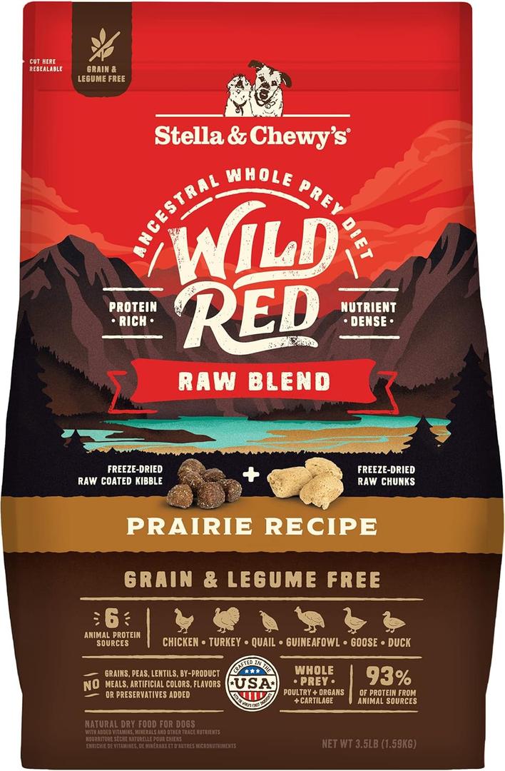 Stella & Chewy's Wild Red Raw Blend Kibble - Premium Freeze-Dried Raw Coated Dog Food - Perfect For Picky Eaters - High Protein Grain Free with 6 Poultry Sources - 3.5lb Bag (3.5 Pound (Pack of 1)), BB 03/27/2027