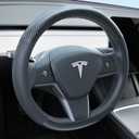Carbon Fiber Leather Steering Wheel Cover for Tesla Model 3/Y 2016-2025 2026 Juniper/Highland, Non-Slip Breathable Steering Wheel Protector for Tesla Model 3/Y Accessories 2026
