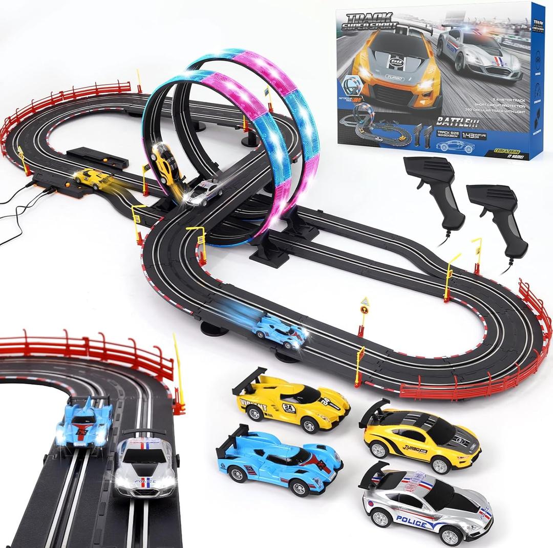Slot Car Race Track Sets with 4 High-Speed Racing Car, 20ft Electric Race Car Track for Boys and Kids, Dual Racing Game Lap Counter Circular Overpass Track,Toys Gifts for Adults Boys Ages 6 7 8-12