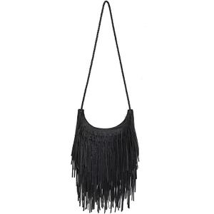 Tassel Shoulder Bag, Vintage Stylish Women PU Leather Bohemian Fringed, Vintage Hobo Crossbody Bag,Fringe Handbag