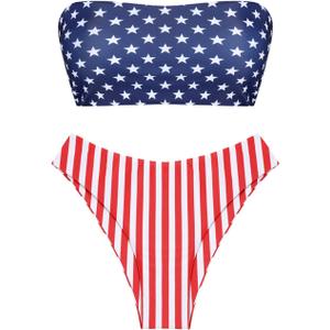 ZAFUL Women Strapless Ribbed High Cut Bandeau Bikini Lace Up 2 Pieces Swimwear 14-Red L ZAFUL Women Strapless Ribbed High Cut Bandeau Bikini Lace Up 2 Pieces Swimwear 14-Red L