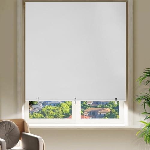 Blackout Curtains for Bedroom, Self Adhesive Indoor Blackout Blinds, No Drilling or Tools, UV Protection, Portable Roller Window Shades for Living Room Office or RV Travel (48“W*72" H, White)